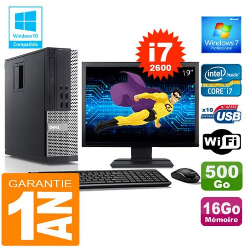 Pc dell 990 sff core i7-2600 ram 16go disque 500 go wifi w7 ecran 19'