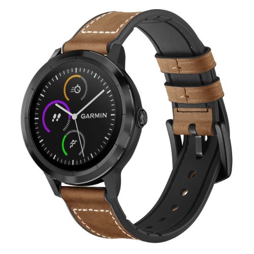 Generique Marron Bracelet En Cuir Véritable Foncé Pour Garmin Vivoactive 3/Vivomove Hr - Image 3