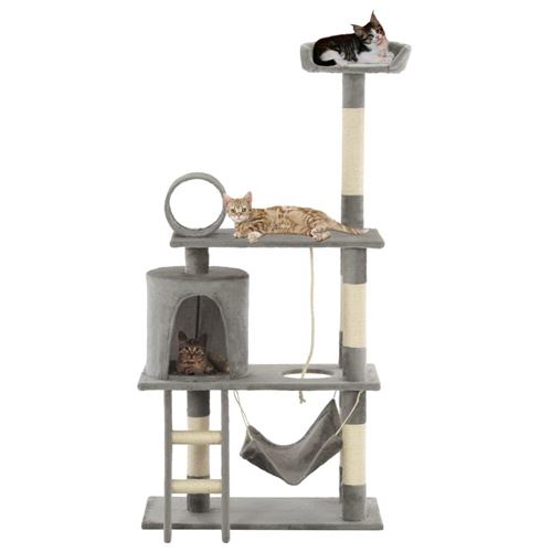 Comparer les prix de Arbre à chat griffoir grattoir niche jouet animaux peluché en sisal 140 cm gris