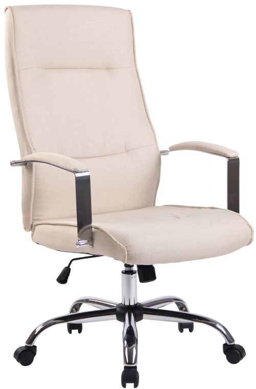Fauteuil de bureau Portland en Tissu avec Accoudoirs - Réglable en Hauteur et Pivotant - Piètement métal chromé - Couleur Crème
