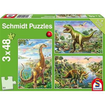 Puzzle enfant 3x48 pieces - Aventure avec les dinosaures - SCHMIDT AND SPIELE - 1