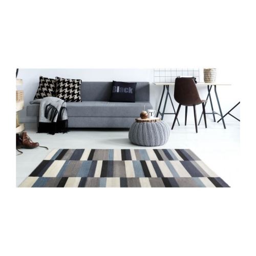 CARLA Tapis de salon contemporain - 150x200 cm - Bleu, gris et blanc