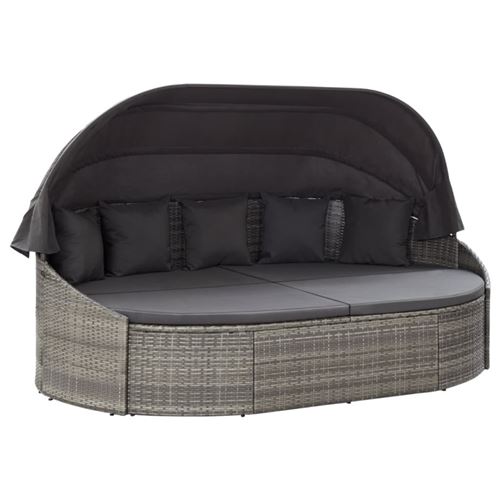 Vidaxl Gris Chaise Longue D Extérieur Avec Auvent Résine Tressée