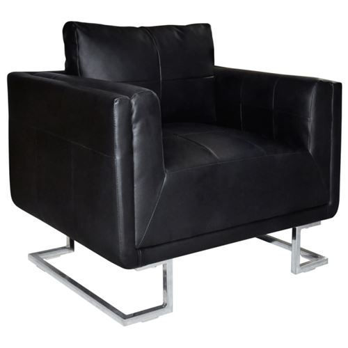 Vidaxl - Fauteuil cube avec pieds chrom&eacute;s Noir Similicuir Noir