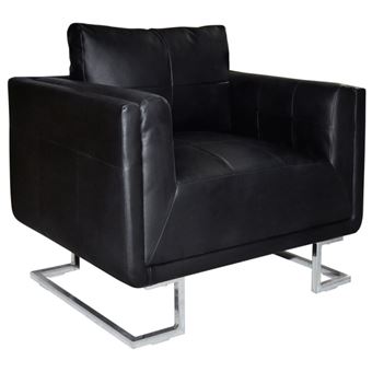 Fauteuil cube avec pieds chromés Noir Similicuir - 1