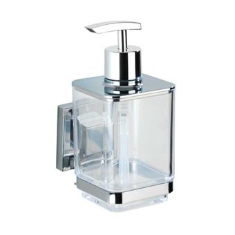 Distributeur de savon mural en inox avec système de fixation Vacuum-Loc® Quadro - Transparent - 330 ml - 1