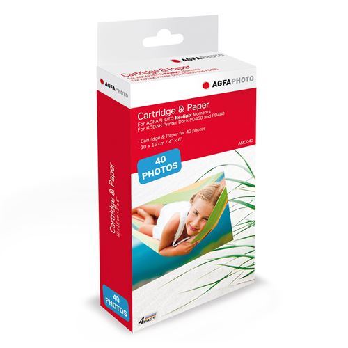 AGFA PHOTO - Cartouche et papiers photos format 10 x 15 cm - AMOC - Compatible AGFA PHOTO Realipix Moments et KODAK PD450, PD460, PD480 et PD450WIFI- RECONDITIONNE