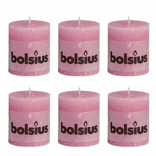 Lot de 6 bougies 80 x 68 mm rose Bolsius