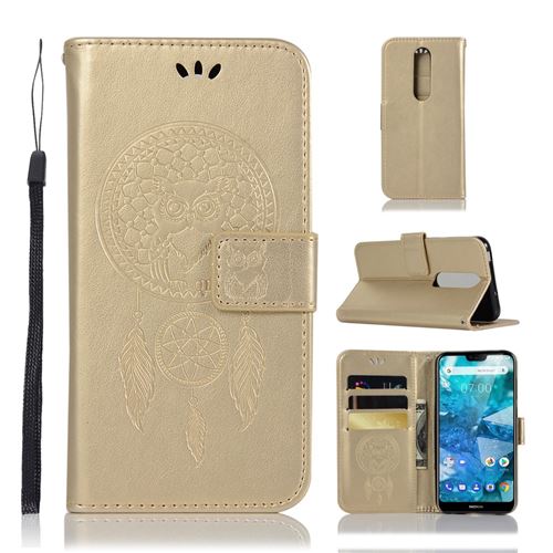 Etui en PU attrape-rêve de hibou or pour votre Nokia 7.1