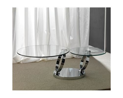 Table basse en cristal transparent et acier inox design DIAM