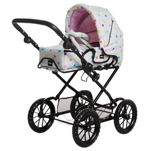 Poussette 'combi 3 en 1' grise à pois multicolores