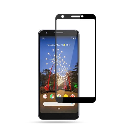 Protecteur écran en verre trempé bord courbé imprimé en soie couverture totale noir pour votre Google Pixel 3a