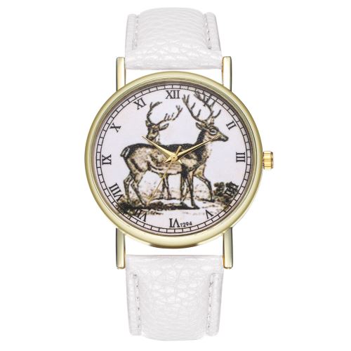 Montre à quartz à la mode T294-A de montre de bracelet en cuir de montre en cuir classique des femmesblanc