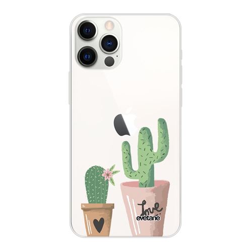 Coque pour iPhone 12/12 Pro souple transparente Cactus Love Motif Ecriture Tendance [Evetane®]