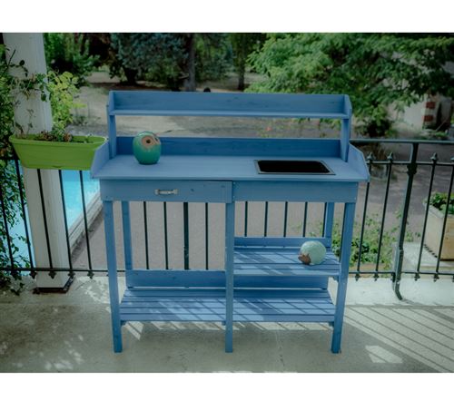 Habrita Table de Rempotage en Bois Lasur&eacute; Bleu 117 x 45 cm