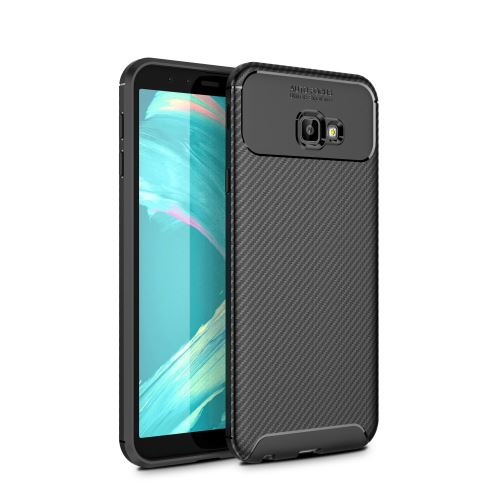 Coque en TPU fibre de carbone résistante aux chutes noir pour votre Samsung Galaxy J4 Plus