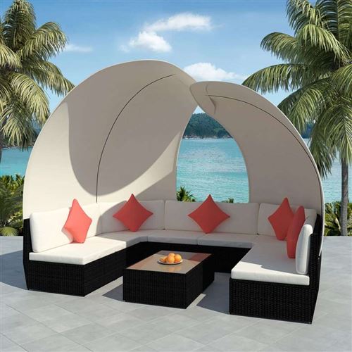 Vidaxl vidaXL Salon de jardin 9 pcs avec auvents R&eacute;sine tress&eacute;e Noir