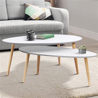 20 Sur Lot De 2 Tables Basses Gigognes Laquees Blanc Scandinave