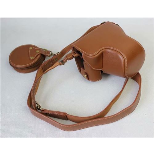 Etui en PU sac de caméra sangle fendue marron pour votre Canon EOS M6 (15-45mm)