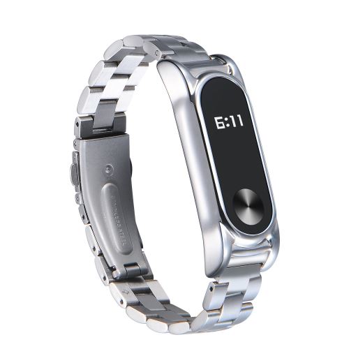 Bracelet libération rapide de remplacement de la bande en acier inoxydable argent pour Xiaomi Mi Band 2