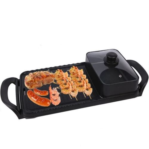 2 en 1 Barbecue électrique poêle Grill Teppanyaki Cook Fry BBQ Four Hot Pot 220V