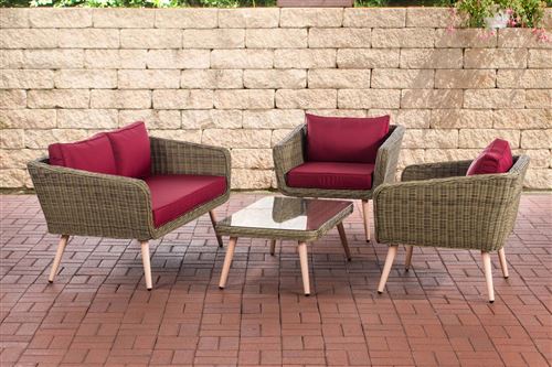 Salon de Jardin Skara en polyrotin 5 mm Nature , Rouge rubis/40 cm (Hellbraun)