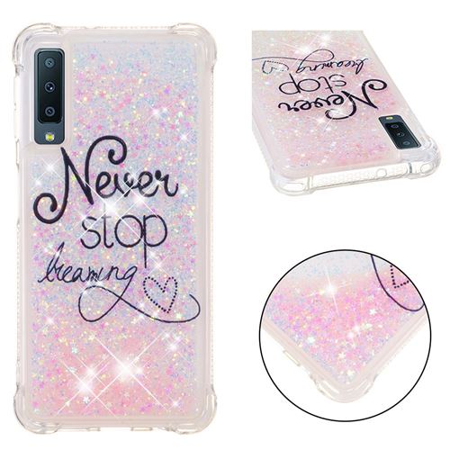 Coque en TPU paillettes dynamiques en forme de coeur à citation ne cesse jamais de rêver pour votre Samsung Galaxy A7 (2018)