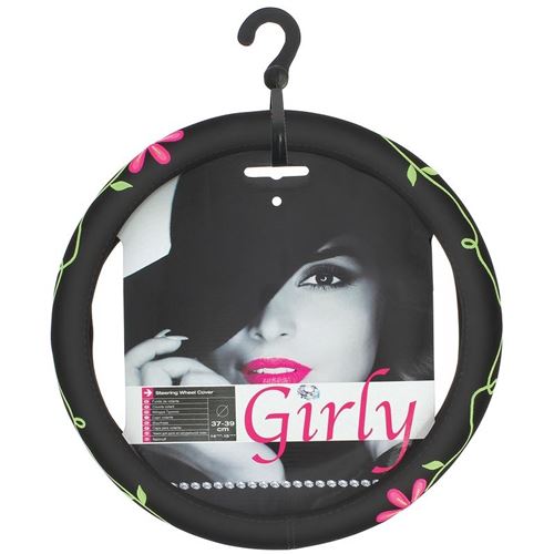 Car Plus Flower Power couvercle volant cuir universel noir 37-39 cm