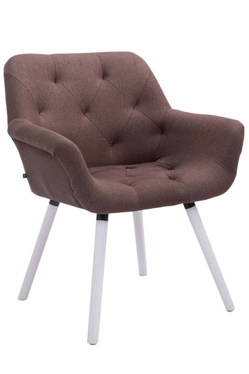 Chaise de Salle à manger Cassidy - Chaise Chic en tissu avec accoudoirs - Piètement Bois de Chêne Blanc - Couleur Marron