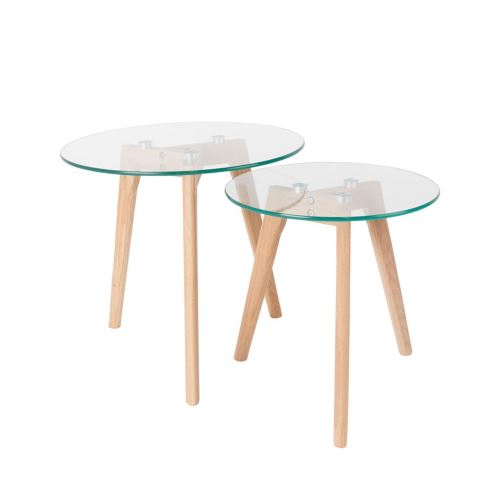 Set de 2 tables basses scandinaves verre et chêne Bror - Couleur - Bois / Verre