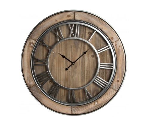 Horloge Murale Ronde Métal, Bois et Verre - diamètre 72cm