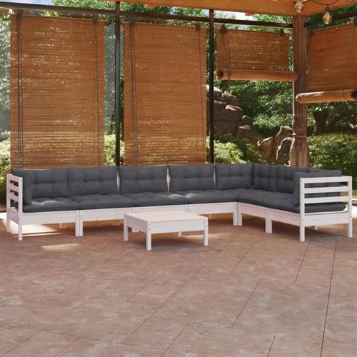 Non Communiqué Blanc Vidaxl Bois De Pin Massif Salon De Jardin 8 Pcs Avec Coussins Mobilier De Patio Meubles D'extérieur Mobilier De Jardin 3096702