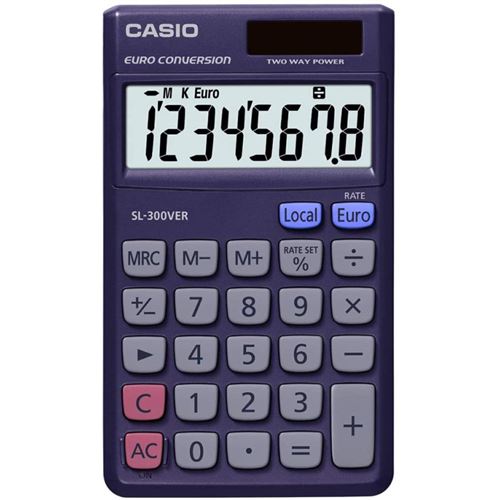Calculatrice de poche Casio Sl300 - 8 chiffres, grand écran, double alimentation