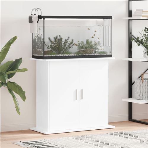 vidaXL Support pour Aquarium, Armoire pour Aquarium avec 4 Compartiments, Meuble de Base pour Aquarium avec Rangement Intérieur, Blanc Brillant Bois d'Ingénierie