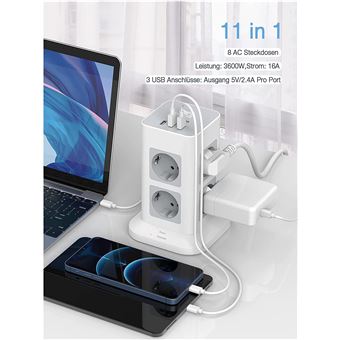 Multiprise parafoudre 6 prises avec 1 port USB-A et 1 port USB-C Belkin  SurgePlus 18 W Blanc - Équipements électriques à la Fnac
