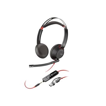 Poly Blackwire 5220 - Blackwire 5200 series - micro-casque - sur-oreille - filaire - USB-C, jack 3,5mm - noir - Certifié pour Skype for Business, certifié Cisco Jabber, Certifié Avaya, Certifié pour Microsoft Teams, certifié Zoom, certifié UC, Works