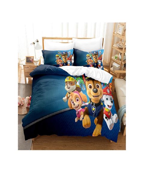 Set de housse de couette Pat Patrouille en polyester 140x200cm avec 2 taies d'oreiller 50*75cm - les chiens