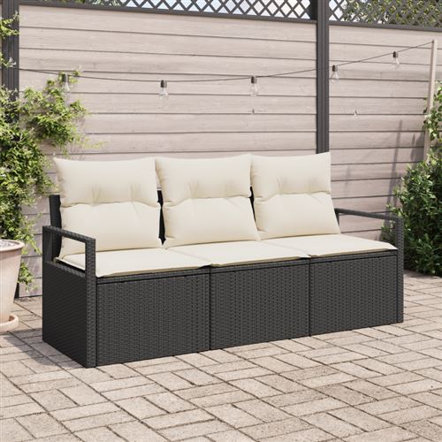 Non Communiqué Noir Canapé De Jardin 3 Pièces Avec Coussins En Rattan Poly, Canapé De Jardin 2 Places Avec Coussins En Rattan Poly