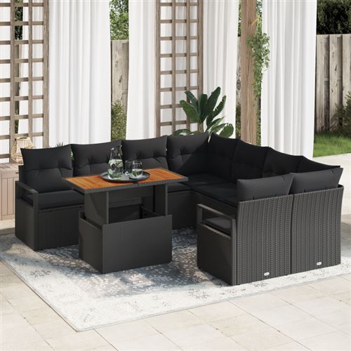 Non Communiqué Noir Ensemble De Canapés De Jardin 9 Pièces Avec Coussins Rattan Poly