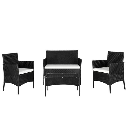 Canapé d'extérieur Alightup Ensemble de canapés en rotin avec 2 fauteuils et 1 causeuse et table basse en verre trempé - Noir