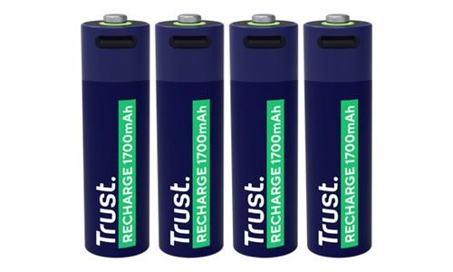 Trust - Batterie - USB-C + batterie 4 x type AA - (rechargeables) - 1700 mAh - bleu