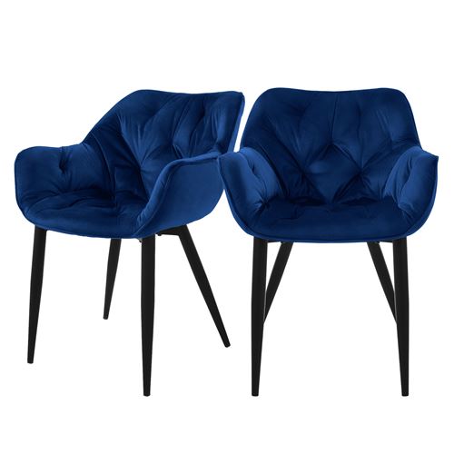 Non Renseigné Bleu Ml-Design Set De 2 Chaises De Salle À Manger, Foncé, Assise Rembourrée En Velours, - Image 3