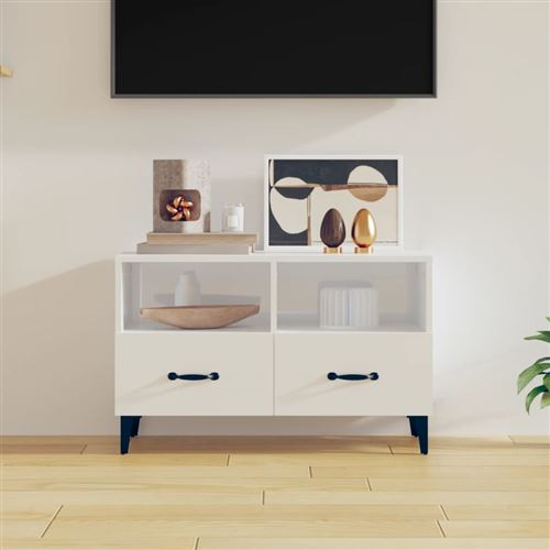 vidaXL Meuble TV Blanc brillant 80x36x50 cm Bois d'ingénierie812597