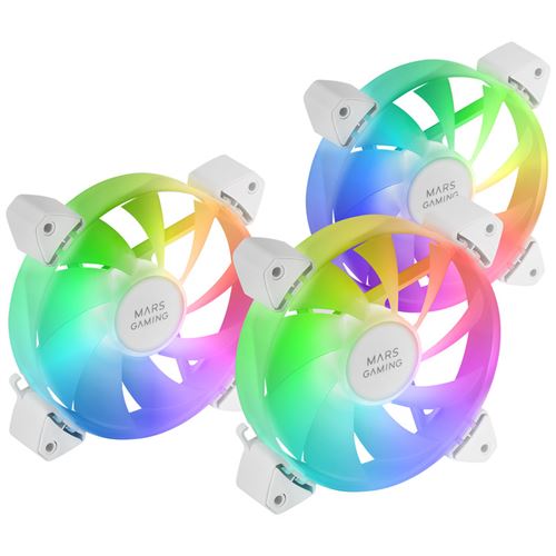 Mars Gaming MF-3A, Kit 3x Ventiladores FDB Ultrasilenciosos 120mm, Iluminación ARGB Rainbow 360º Sin Marco, Ventialdores 3en1 con Compatibilidad Total ARGB, Doble Conector ARGB Macho + Hembra,