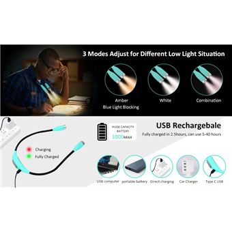 8€41 sur Lampe de lecture LED pour le cou FONGWAN rechargeable par USB-  Noir - Torches - Achat & prix