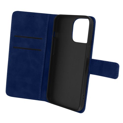 Étui pour iPhone 14 Pro Max Folio Portefeuille Support Vidéo Effet Mat Soft Touch Avizar bleu nuit