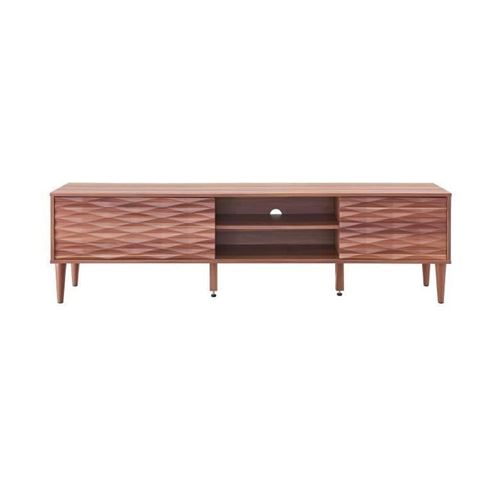 Meuble TV 2 portes abattantes - Pieds en hevea massif - Decor noyer - L 180 x P 39,6 x H 8,5cm - GIO