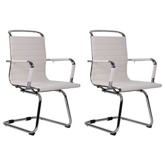 2 Chaises Cantilever CLP Attila - Similicuir Crème, Piètement Chromé, Oscillantes, Charge 180kg