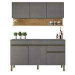 Cuisine Equipée 6 Portes 1 Tiroir Chêne et Gris L 120 H 200 P 53.3 cm - L 120 x l 53.3 x H 200 cm