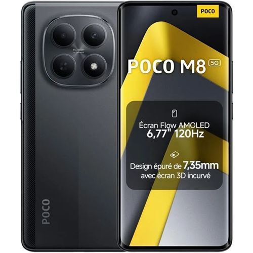 Smartphone Xiaomi POCO M8 5G 12Go RAM 512Go Noir Écran 6.77"AMOLED 120Hz Snapdragon 6 Gen3 Version EU